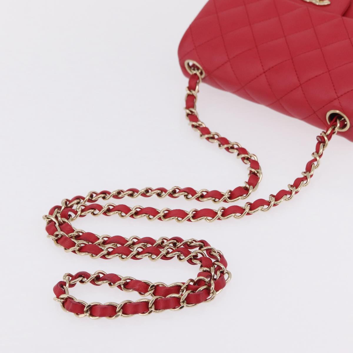 CHANEL Mini Matelasse 17 Chain Shoulder Bag Lamb Skin Red Gold Auth ep16596SAM