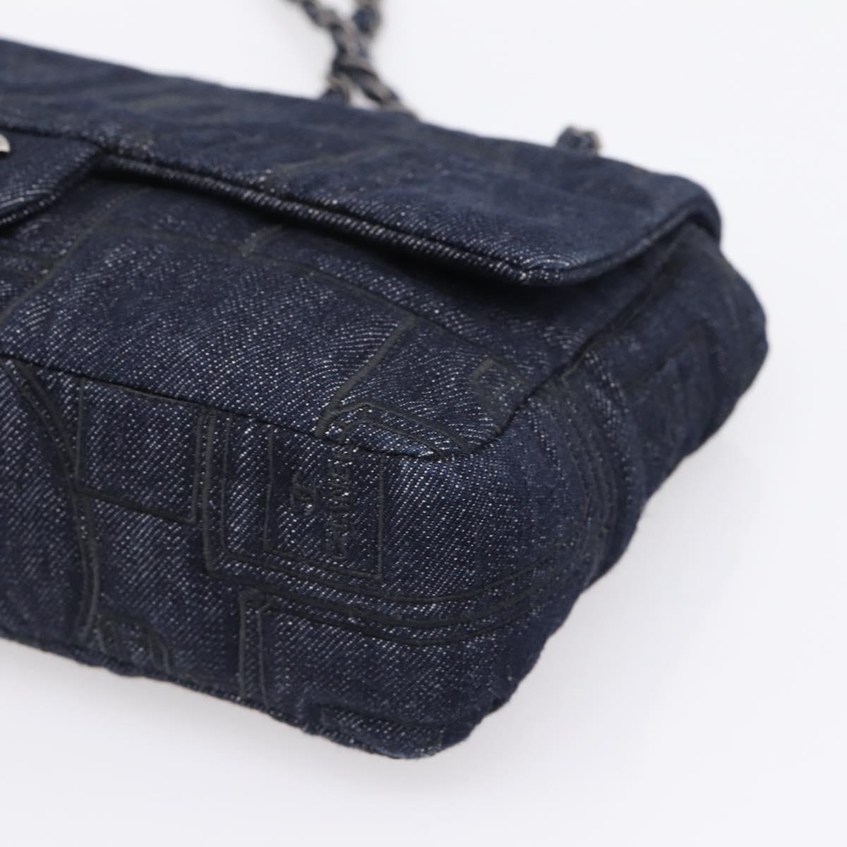 CHANEL Embroidery Chain Shoulder Bag Denim Blue A91102 CC Auth ep16598SM