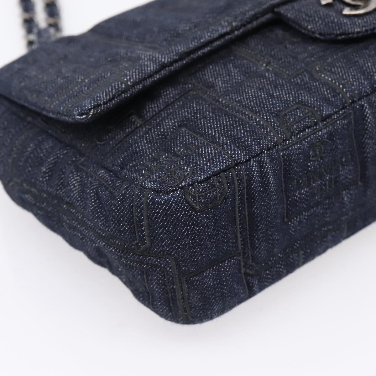 CHANEL Embroidery Chain Shoulder Bag Denim Blue A91102 CC Auth ep16598SM