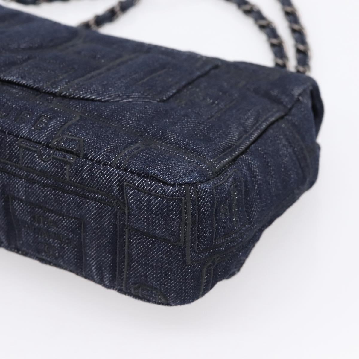 CHANEL Embroidery Chain Shoulder Bag Denim Blue A91102 CC Auth ep16598SM