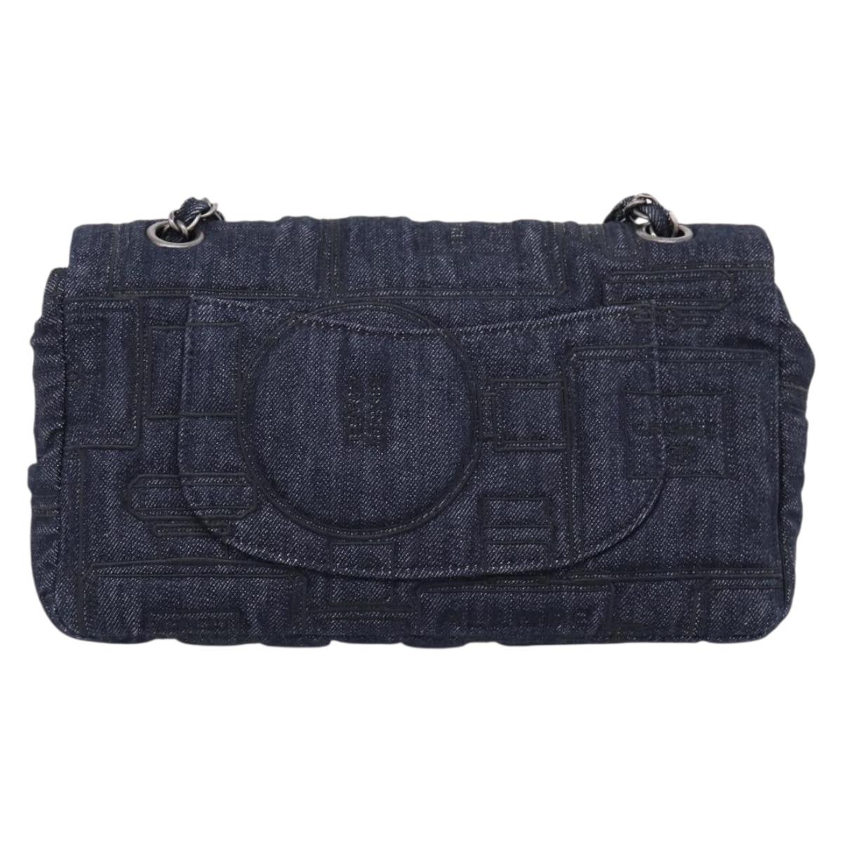 CHANEL Embroidery Chain Shoulder Bag Denim Blue A91102 CC Auth ep16598SM