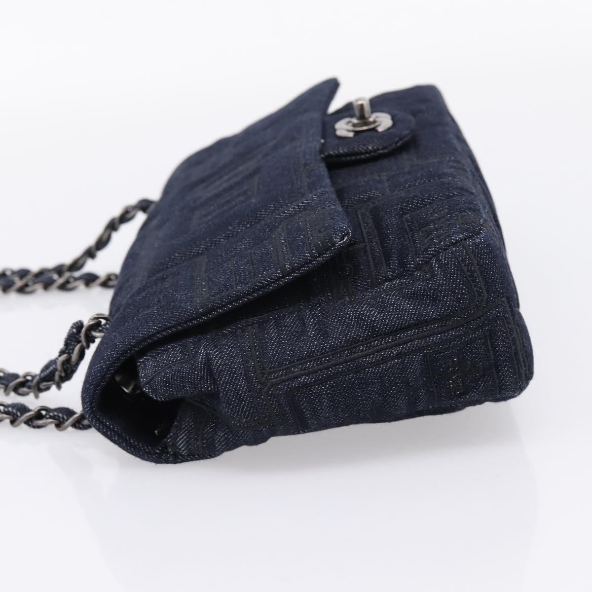 CHANEL Embroidery Chain Shoulder Bag Denim Blue A91102 CC Auth ep16598SM