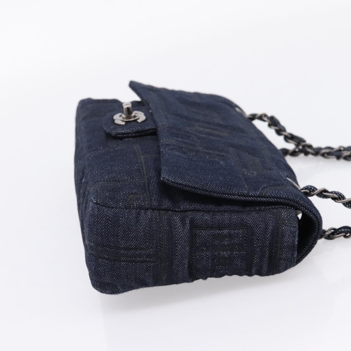 CHANEL Embroidery Chain Shoulder Bag Denim Blue A91102 CC Auth ep16598SM