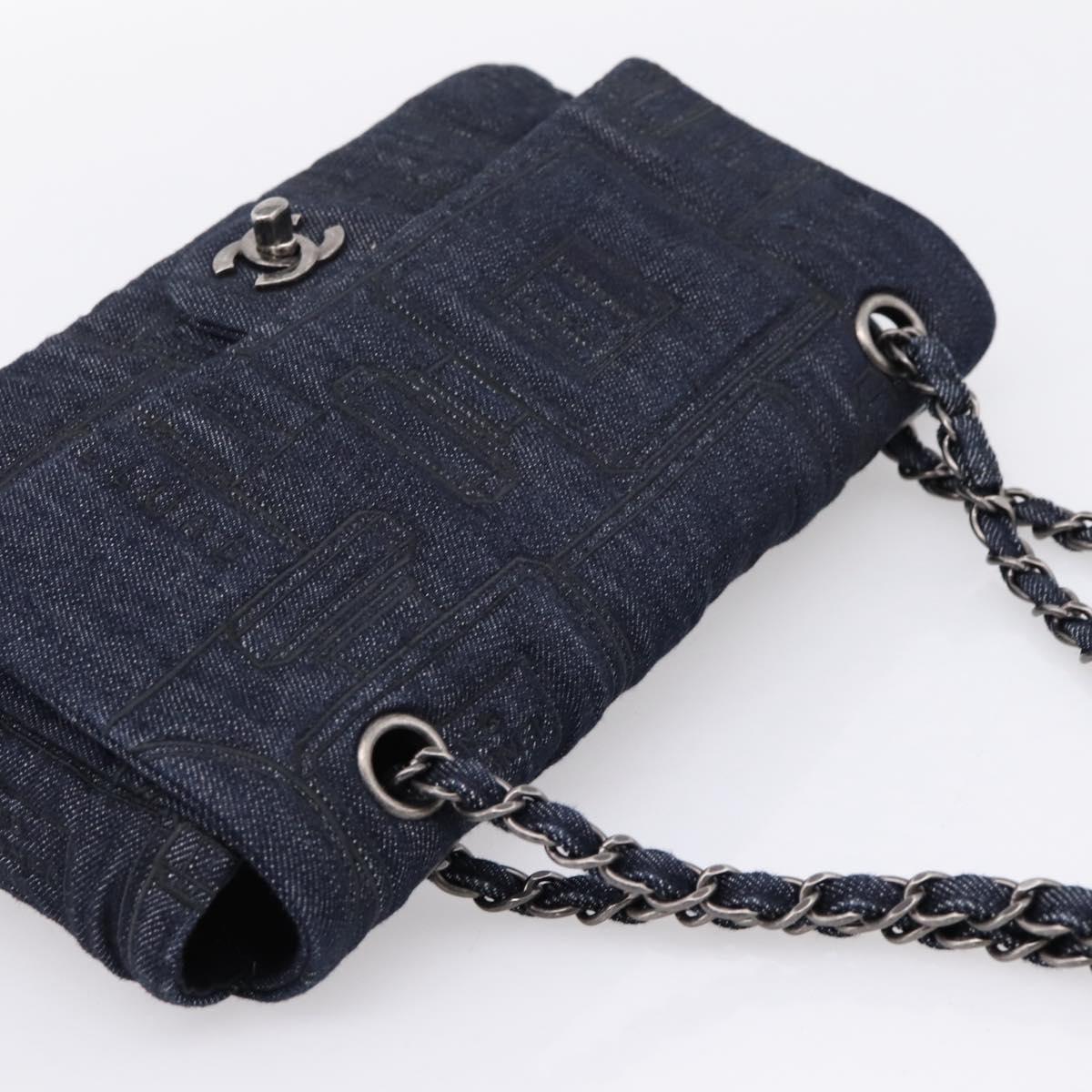 CHANEL Embroidery Chain Shoulder Bag Denim Blue A91102 CC Auth ep16598SM