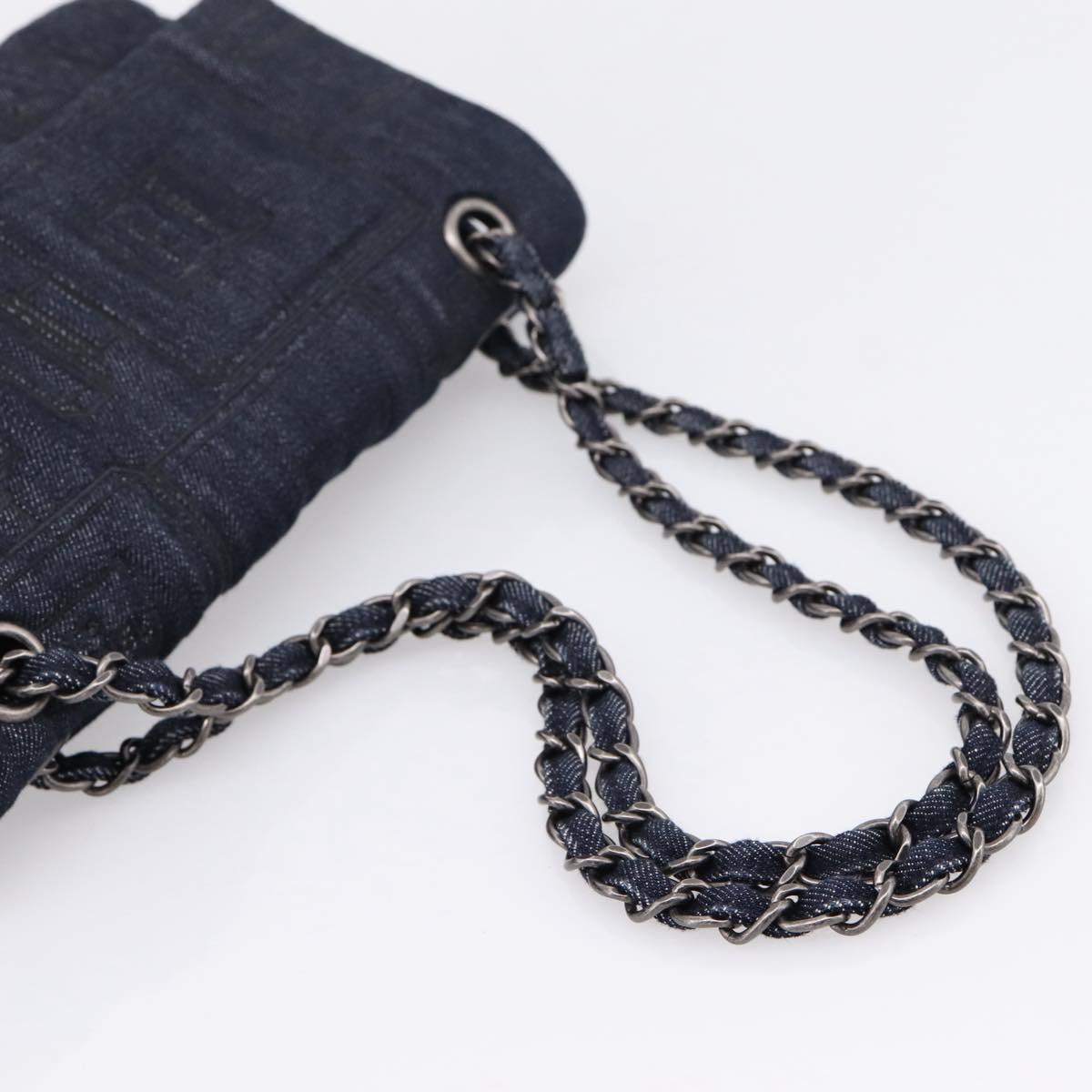 CHANEL Embroidery Chain Shoulder Bag Denim Blue A91102 CC Auth ep16598SM