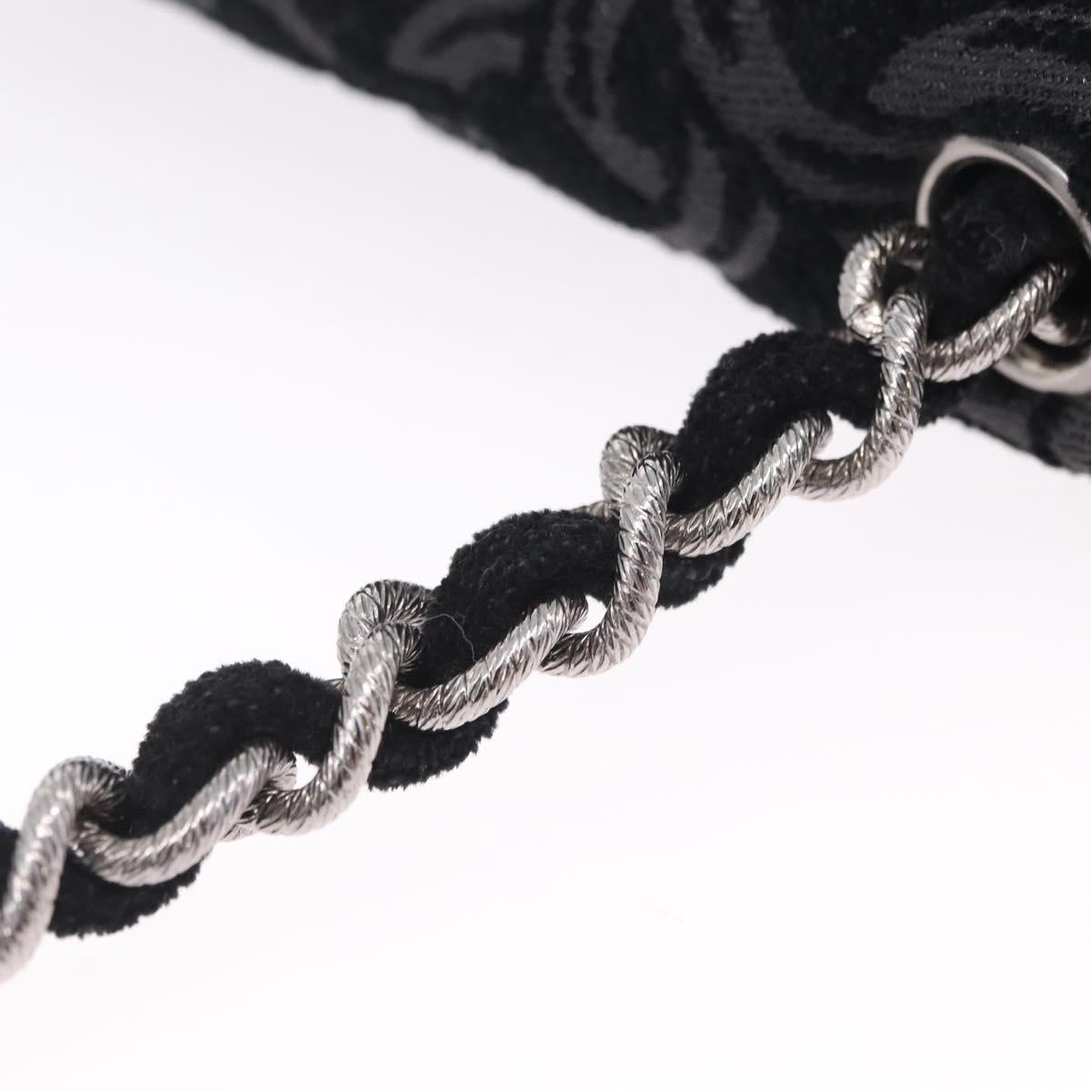 CHANEL Jacquard Chain Shoulder Bag Cotton Black Silver CC Auth ep16600SM