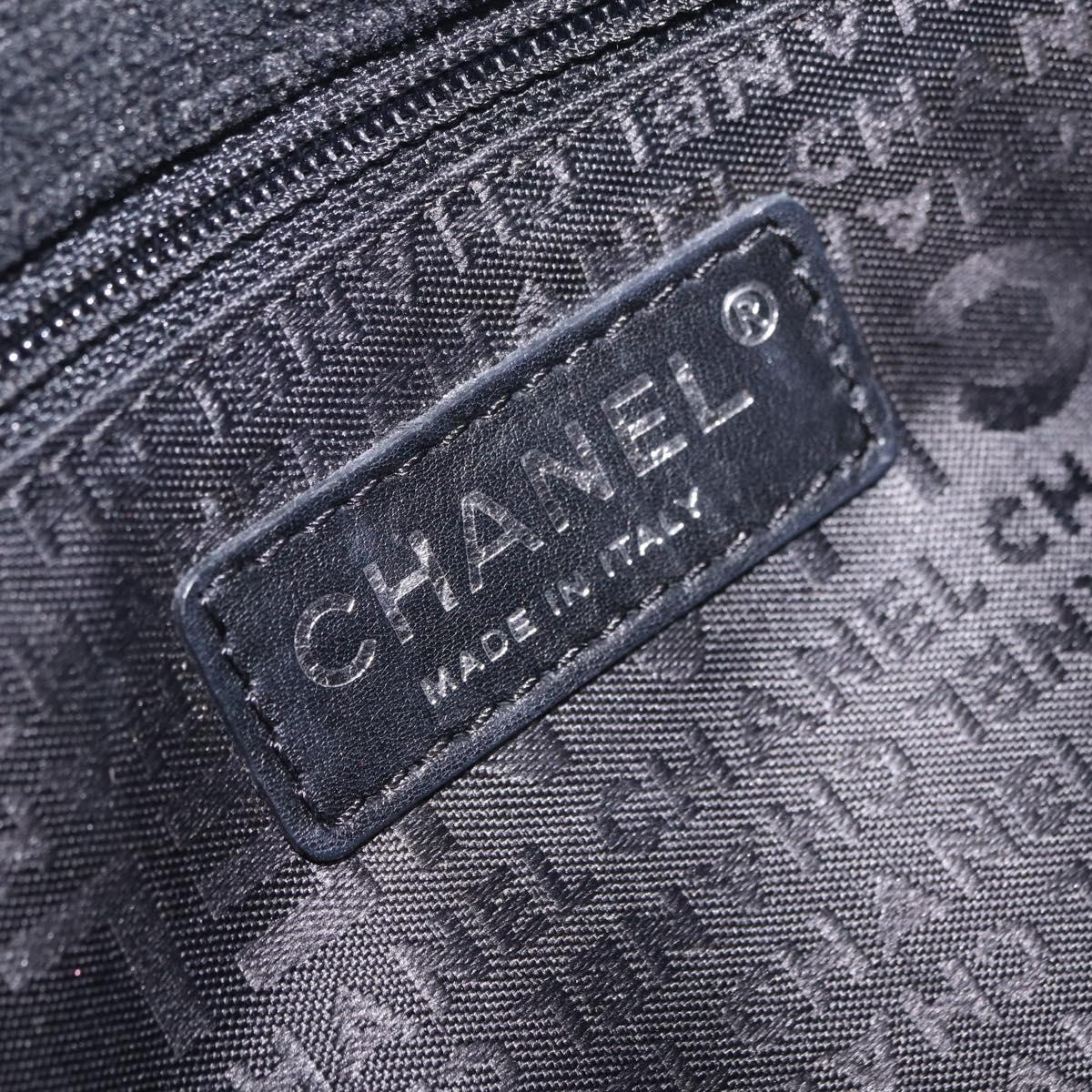 CHANEL Jacquard Chain Shoulder Bag Cotton Black Silver CC Auth ep16600SM