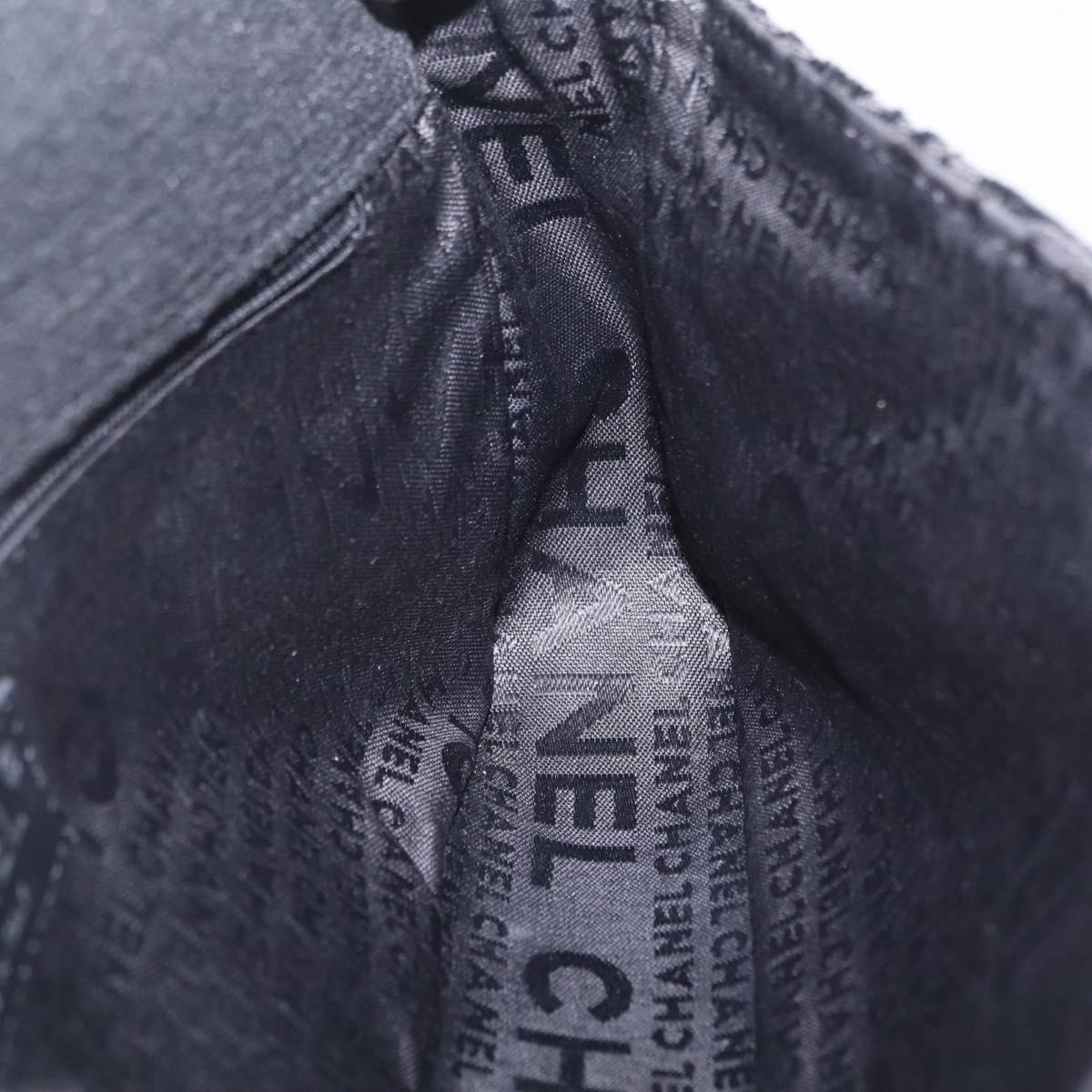 CHANEL Jacquard Chain Shoulder Bag Cotton Black Silver CC Auth ep16600SM