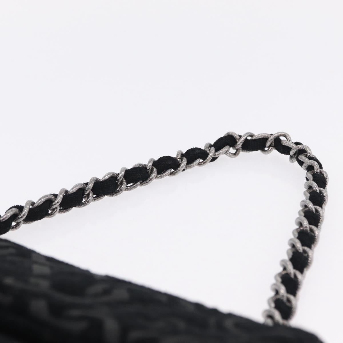 CHANEL Jacquard Chain Shoulder Bag Cotton Black Silver CC Auth ep16600SM