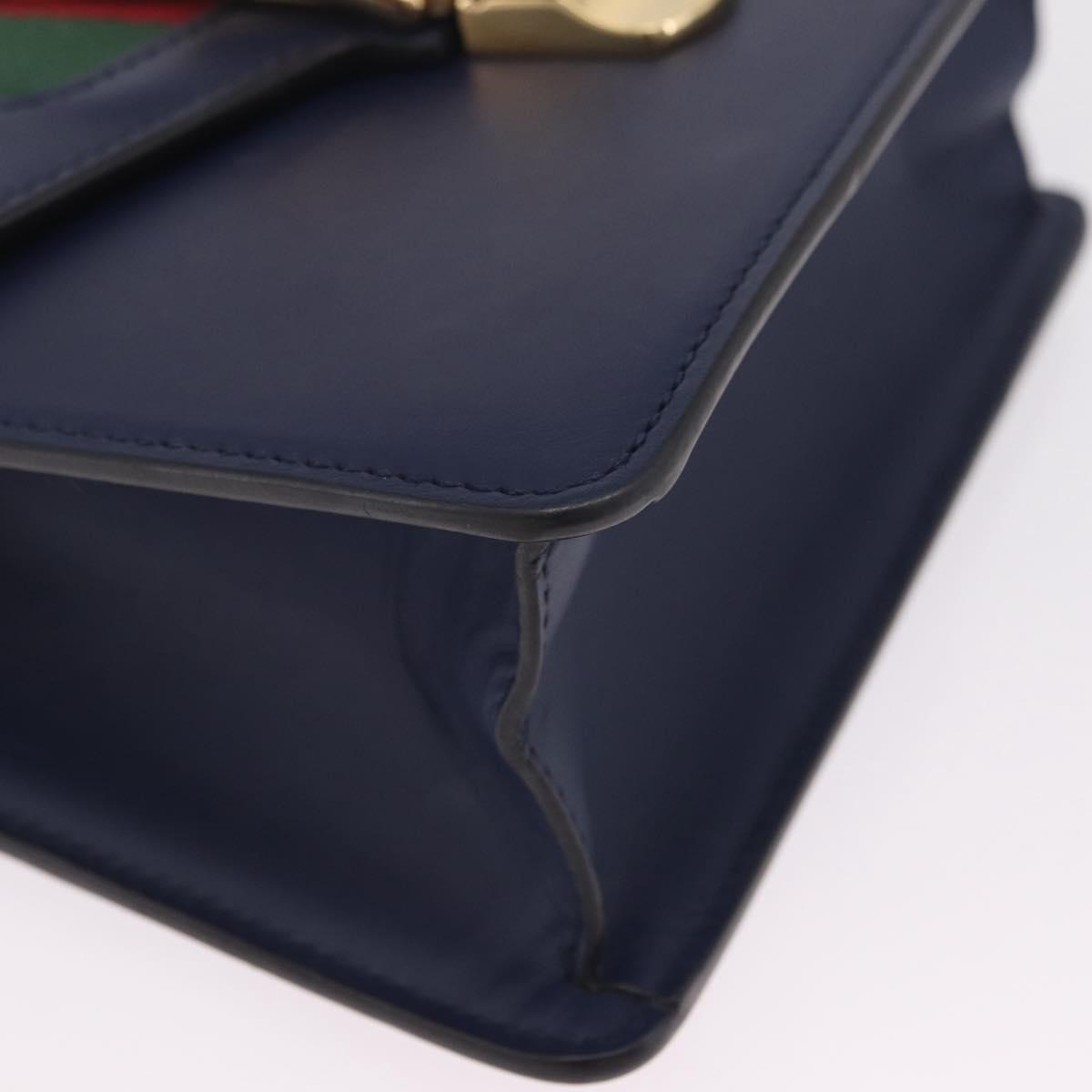 GUCCI Web Sherry Line Silvi Hand Bag Leather 2way Navy Gold 470270 Auth ep16603V