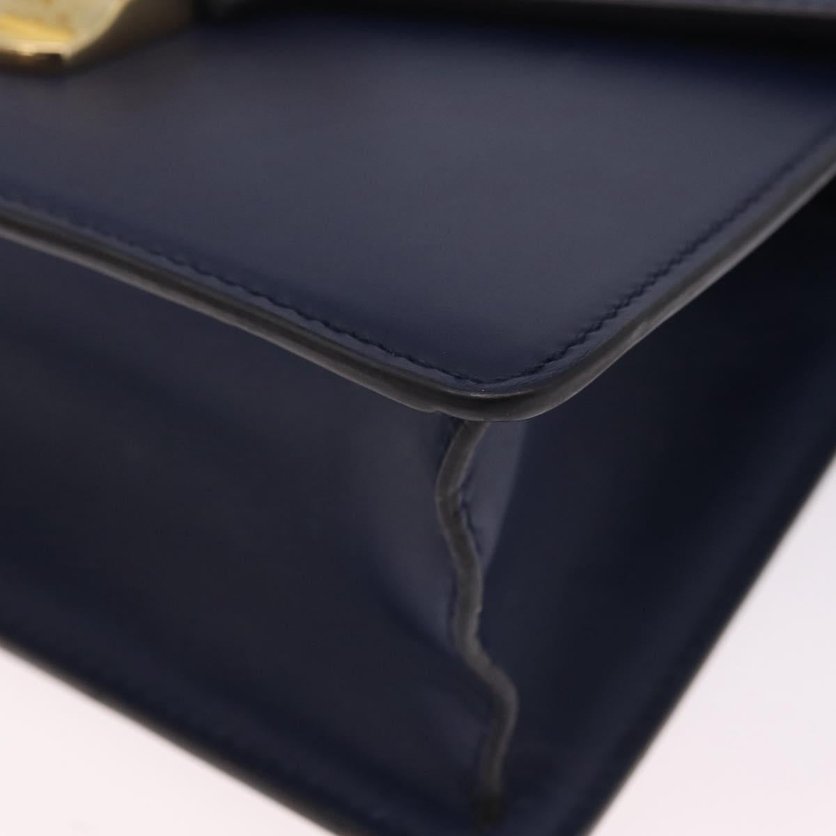 GUCCI Web Sherry Line Silvi Hand Bag Leather 2way Navy Gold 470270 Auth ep16603V