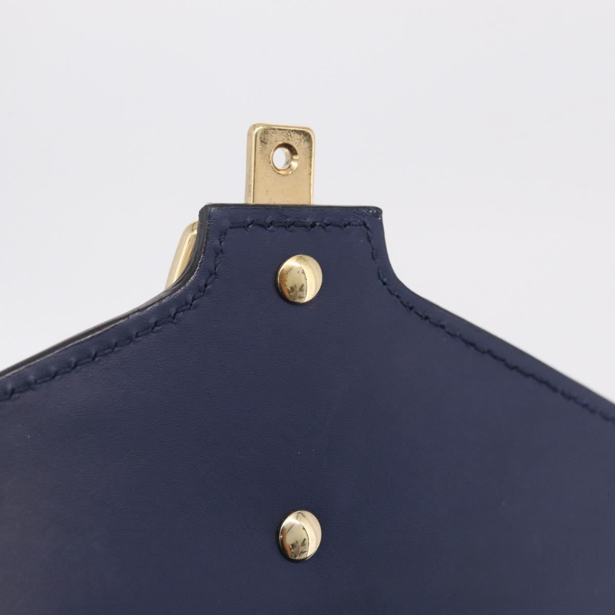 GUCCI Web Sherry Line Silvi Hand Bag Leather 2way Navy Gold 470270 Auth ep16603V