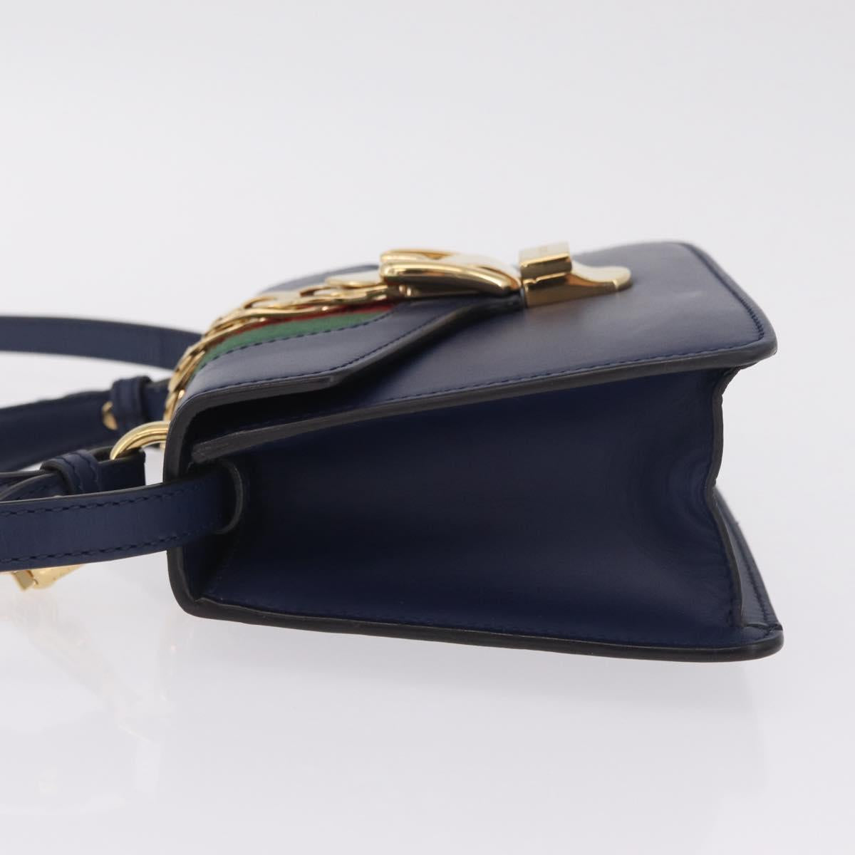 GUCCI Web Sherry Line Silvi Hand Bag Leather 2way Navy Gold 470270 Auth ep16603V