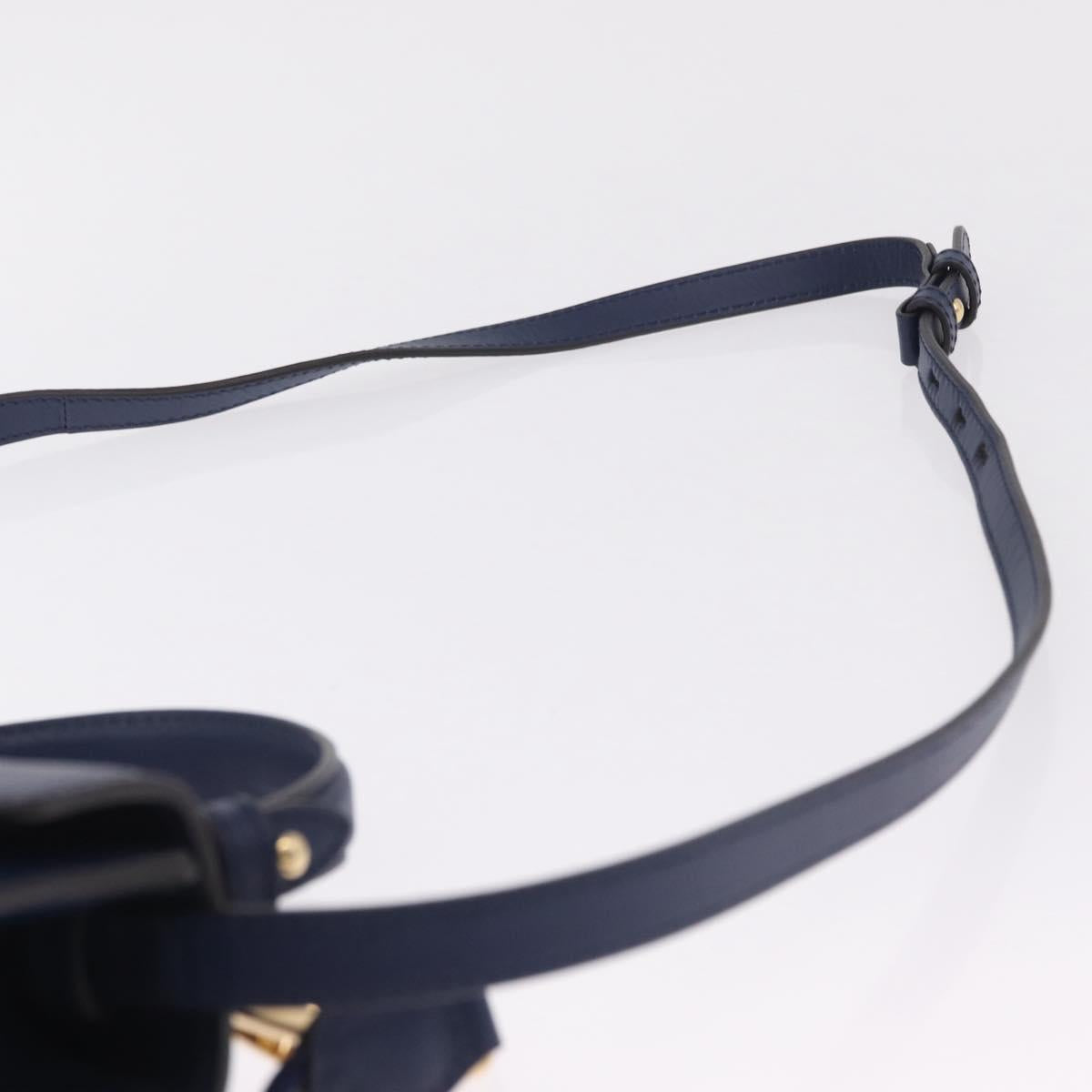 GUCCI Web Sherry Line Silvi Hand Bag Leather 2way Navy Gold 470270 Auth ep16604V