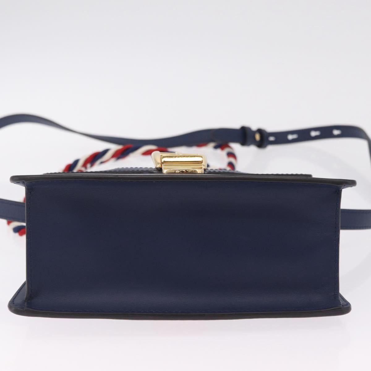 GUCCI Web Sherry Line Silvi Hand Bag Leather 2way Navy Gold 470270 Auth ep16604V
