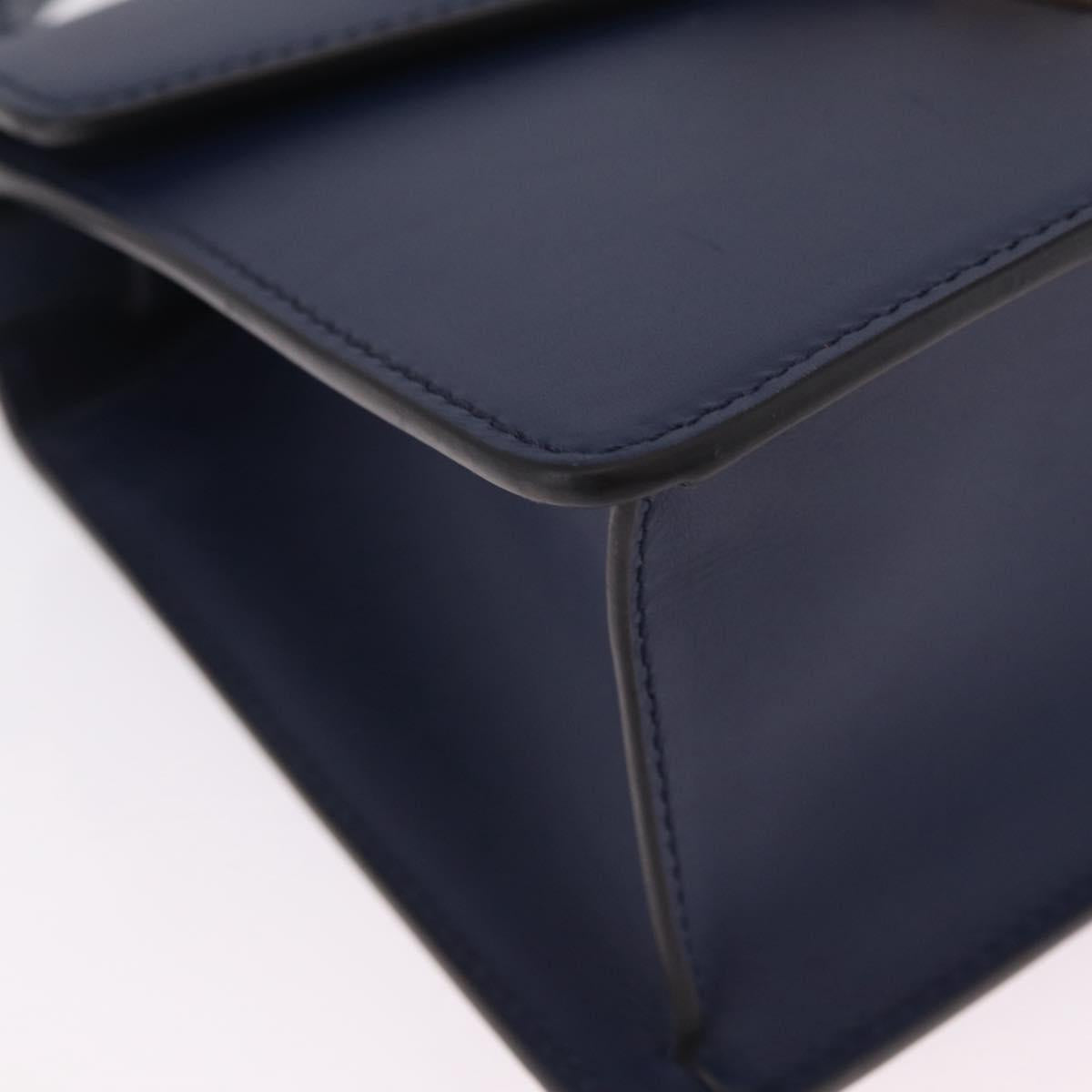 GUCCI Web Sherry Line Silvi Hand Bag Leather 2way Navy Gold 470270 Auth ep16604V