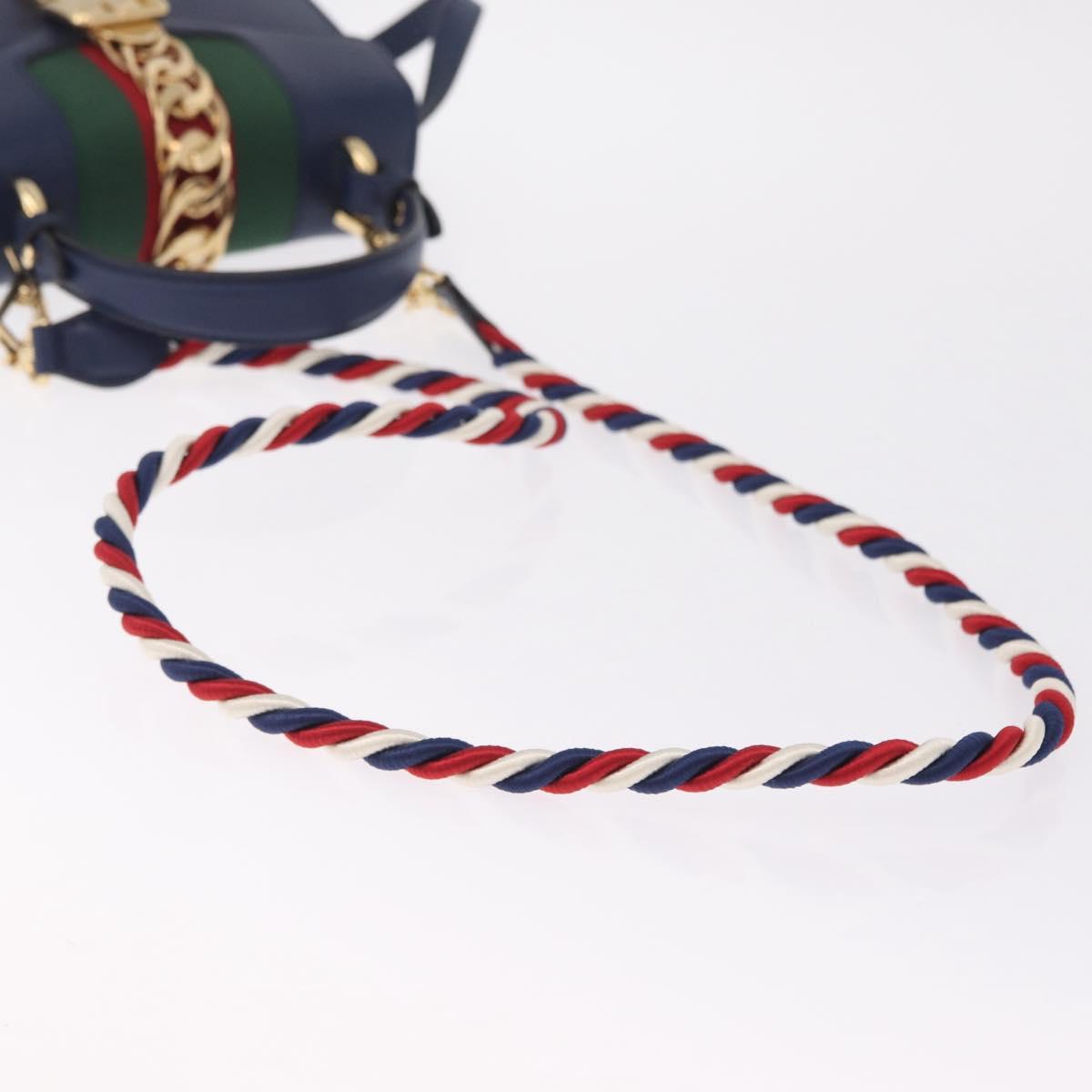 GUCCI Web Sherry Line Silvi Hand Bag Leather 2way Navy Gold 470270 Auth ep16604V