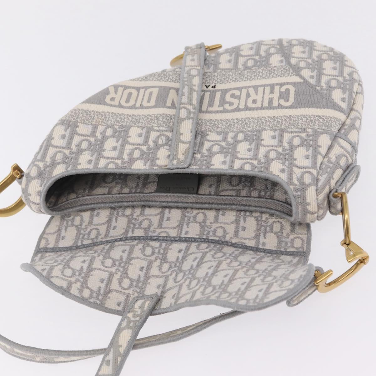 Christian Dior Oblique Saddle Shoulder Bag Canvas Gray Gold Tone Auth ep16633SAM