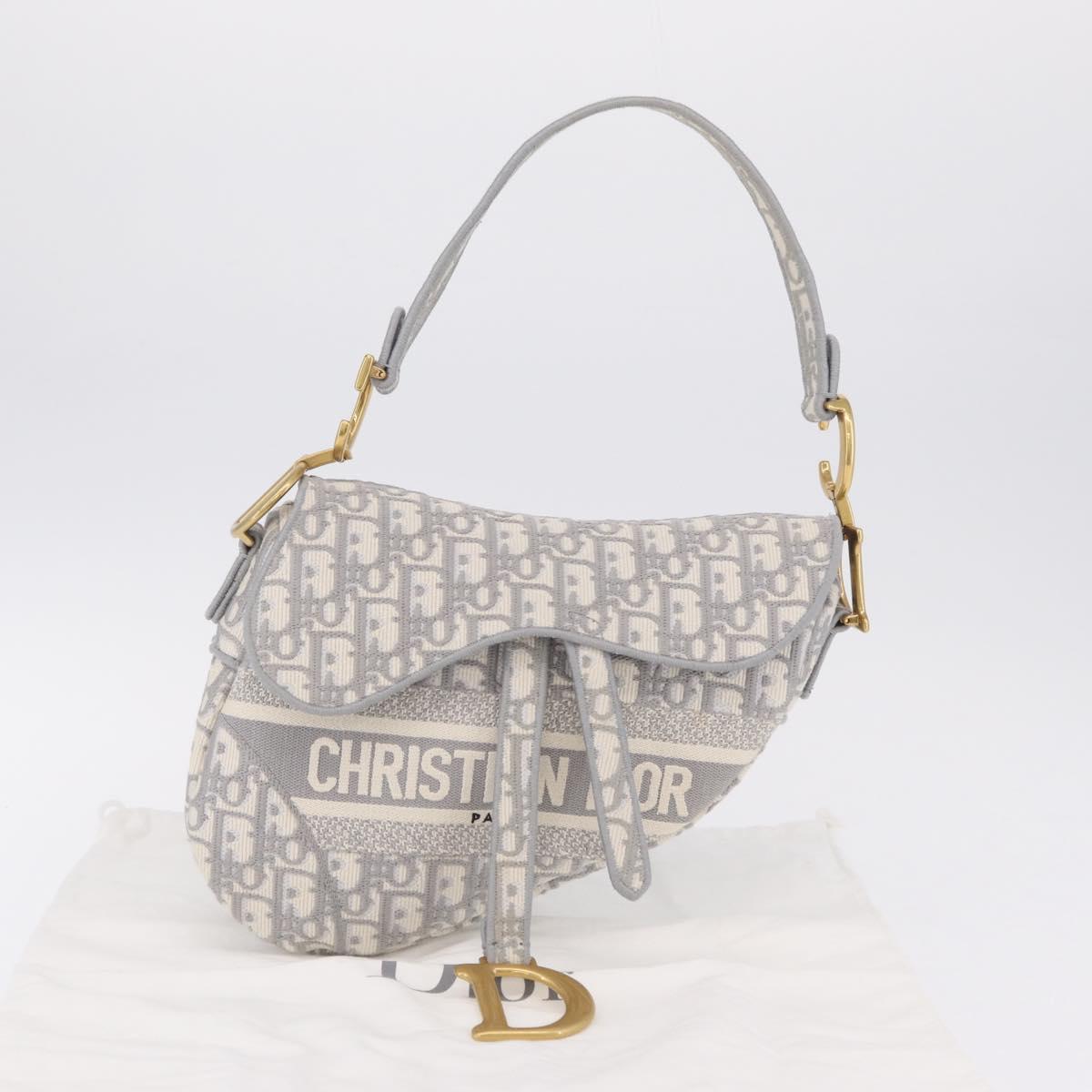 Christian Dior Oblique Saddle Shoulder Bag Canvas Gray Gold Tone Auth ep16633SAM