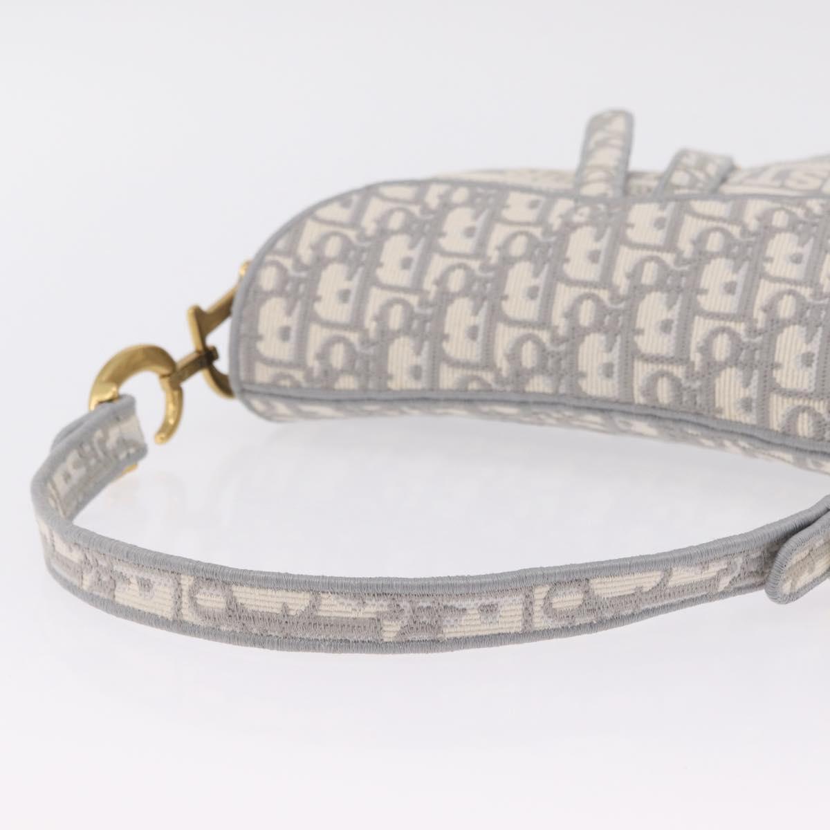 Christian Dior Oblique Saddle Shoulder Bag Canvas Gray Gold Tone Auth ep16633SAM
