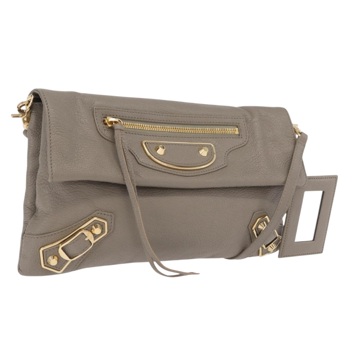 Balenciaga Classic Envelope Shoulder Bag Leather Beige Gold 390167 Auth ep16634M