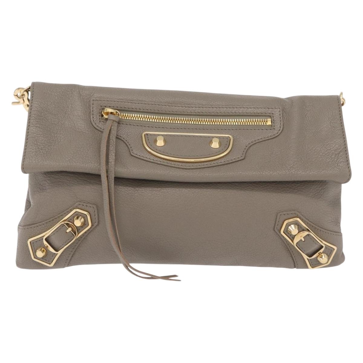 Balenciaga Classic Envelope Shoulder Bag Leather Beige Gold 390167 Auth ep16634M