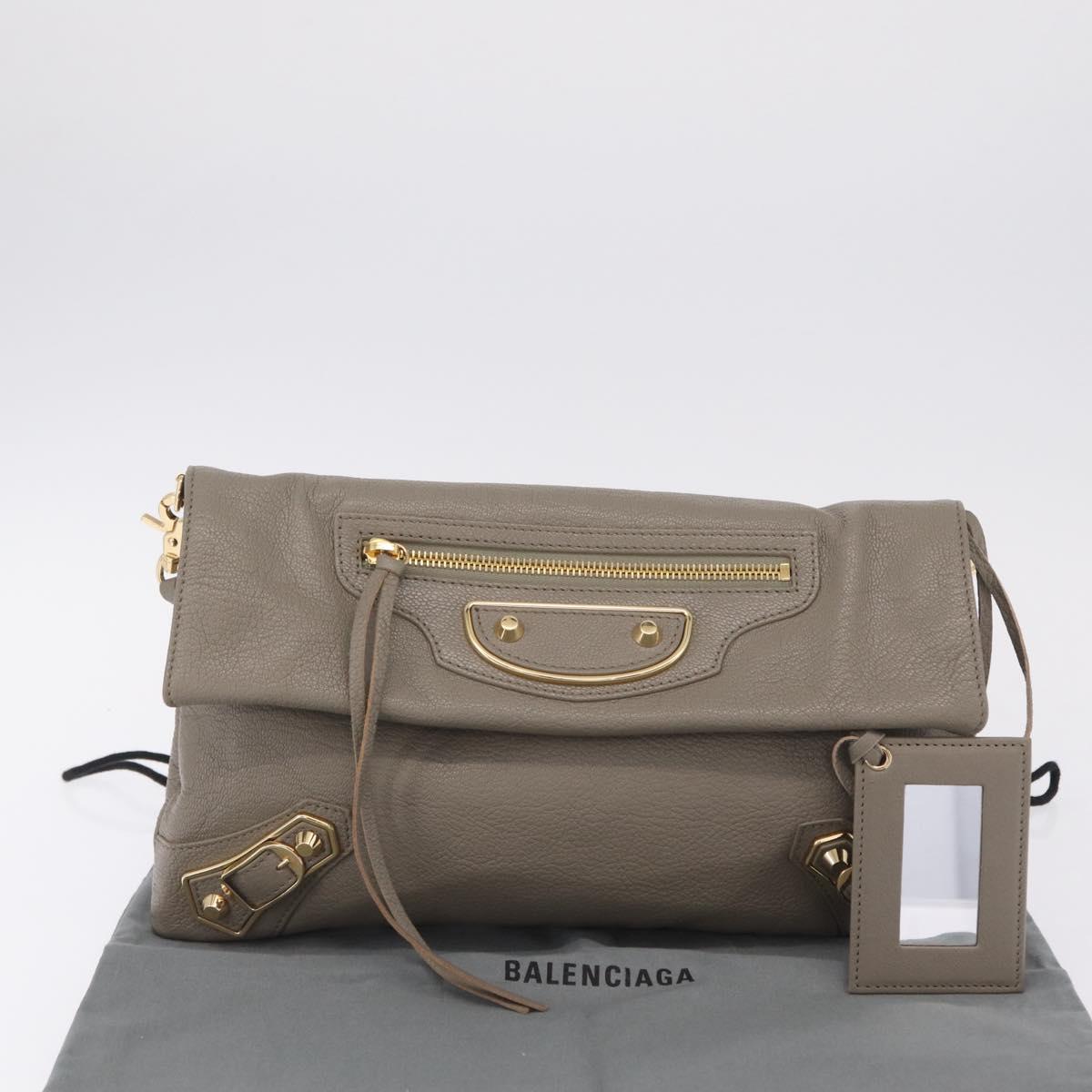 Balenciaga Classic Envelope Shoulder Bag Leather Beige Gold 390167 Auth ep16634M