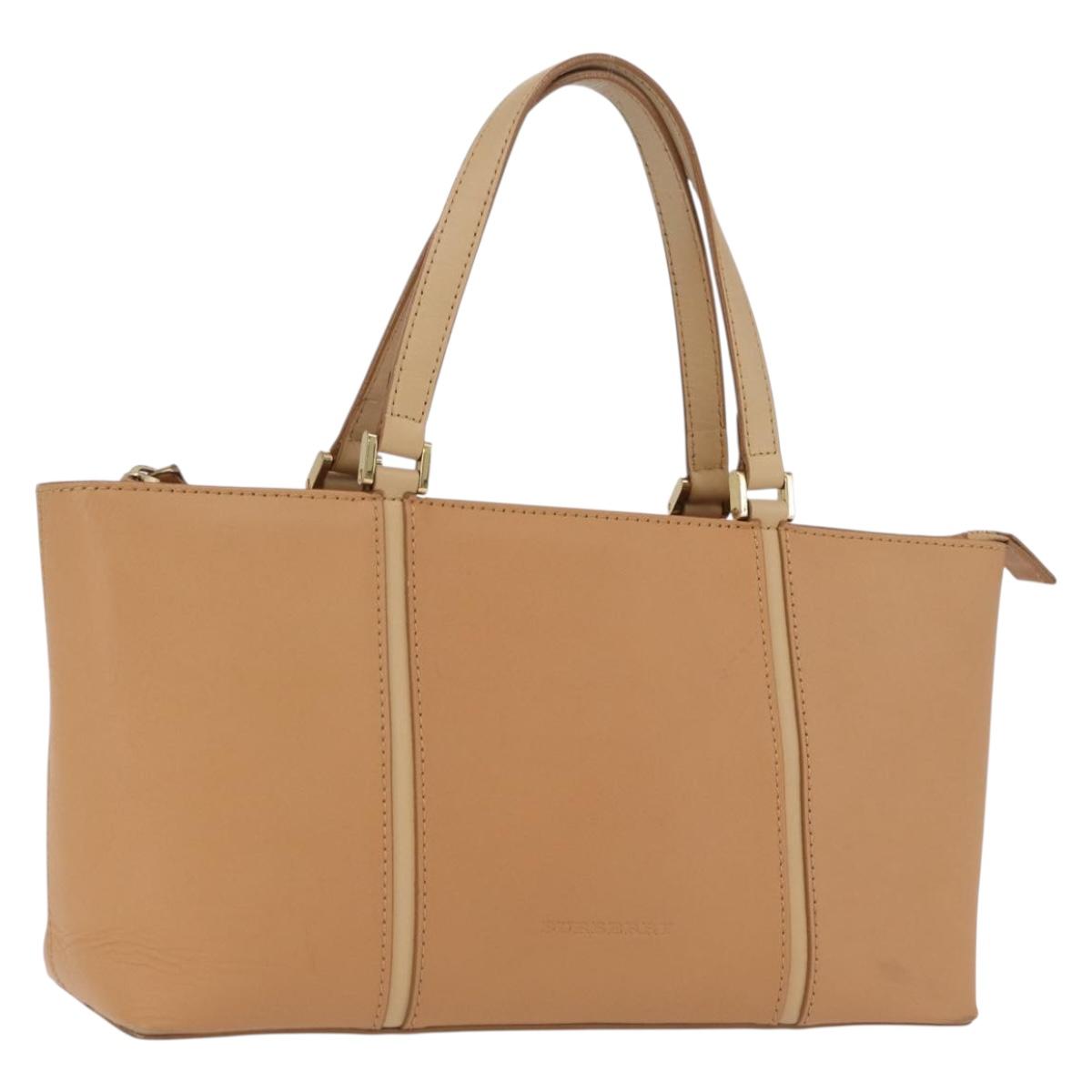 BURBERRY Hand Bag Leather Beige Gold Tone Auth ep16641A