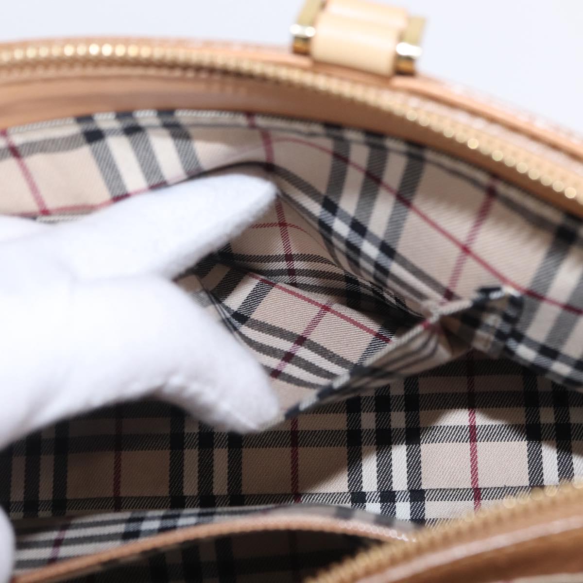 BURBERRY Hand Bag Leather Beige Gold Tone Auth ep16641A