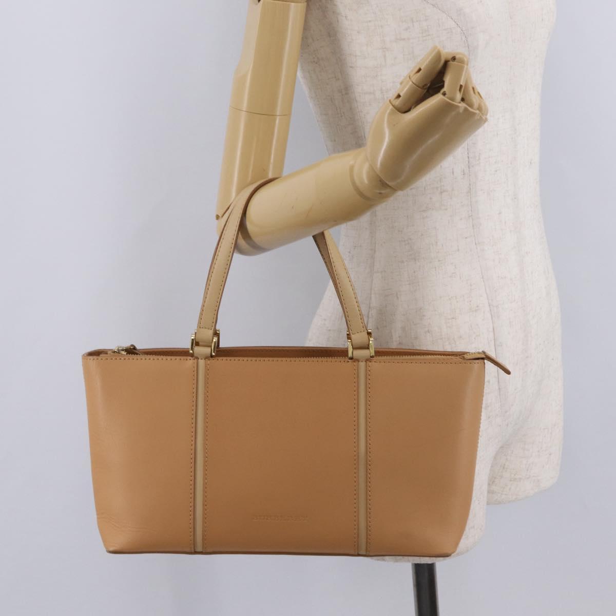 BURBERRY Hand Bag Leather Beige Gold Tone Auth ep16641A