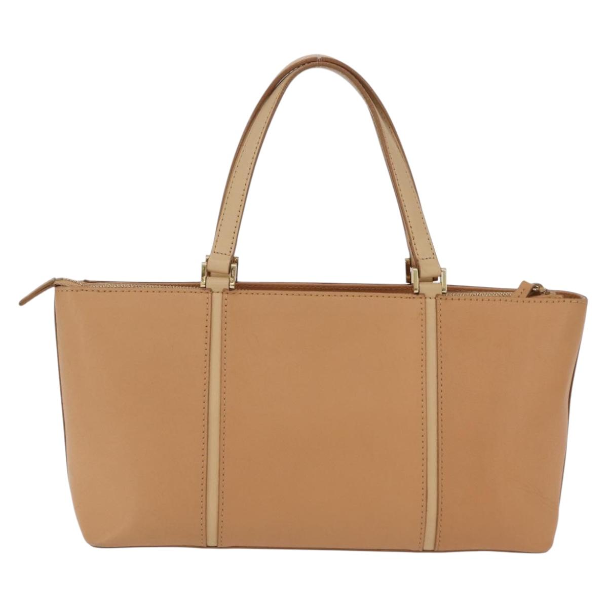 BURBERRY Hand Bag Leather Beige Gold Tone Auth ep16641A
