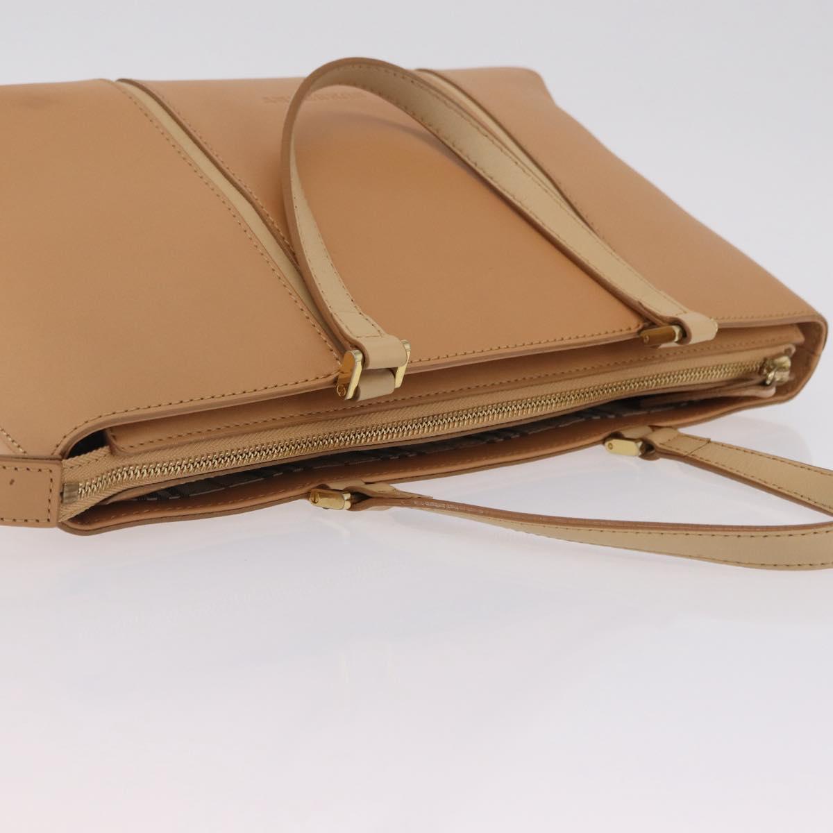 BURBERRY Hand Bag Leather Beige Gold Tone Auth ep16641A