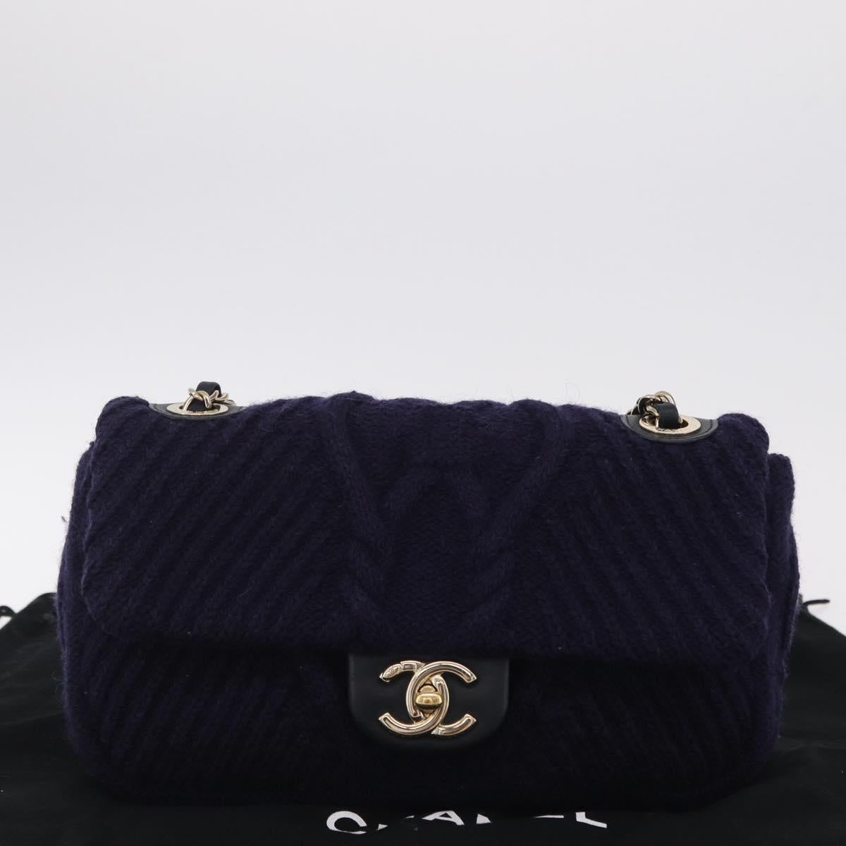 CHANEL Chain Shoulder Bag Knit Purple Gold Tone Paris-Hamburg Auth ep16644SAM