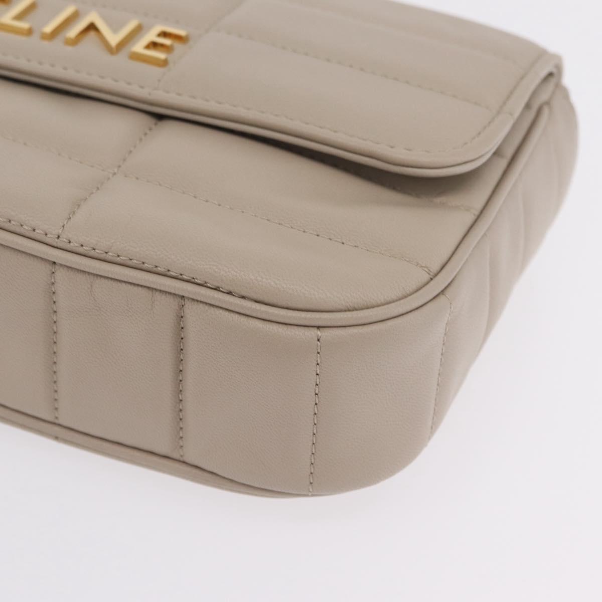 CELINE Chain Shoulder Bag Leather Beige Gold Tone Auth ep16645M