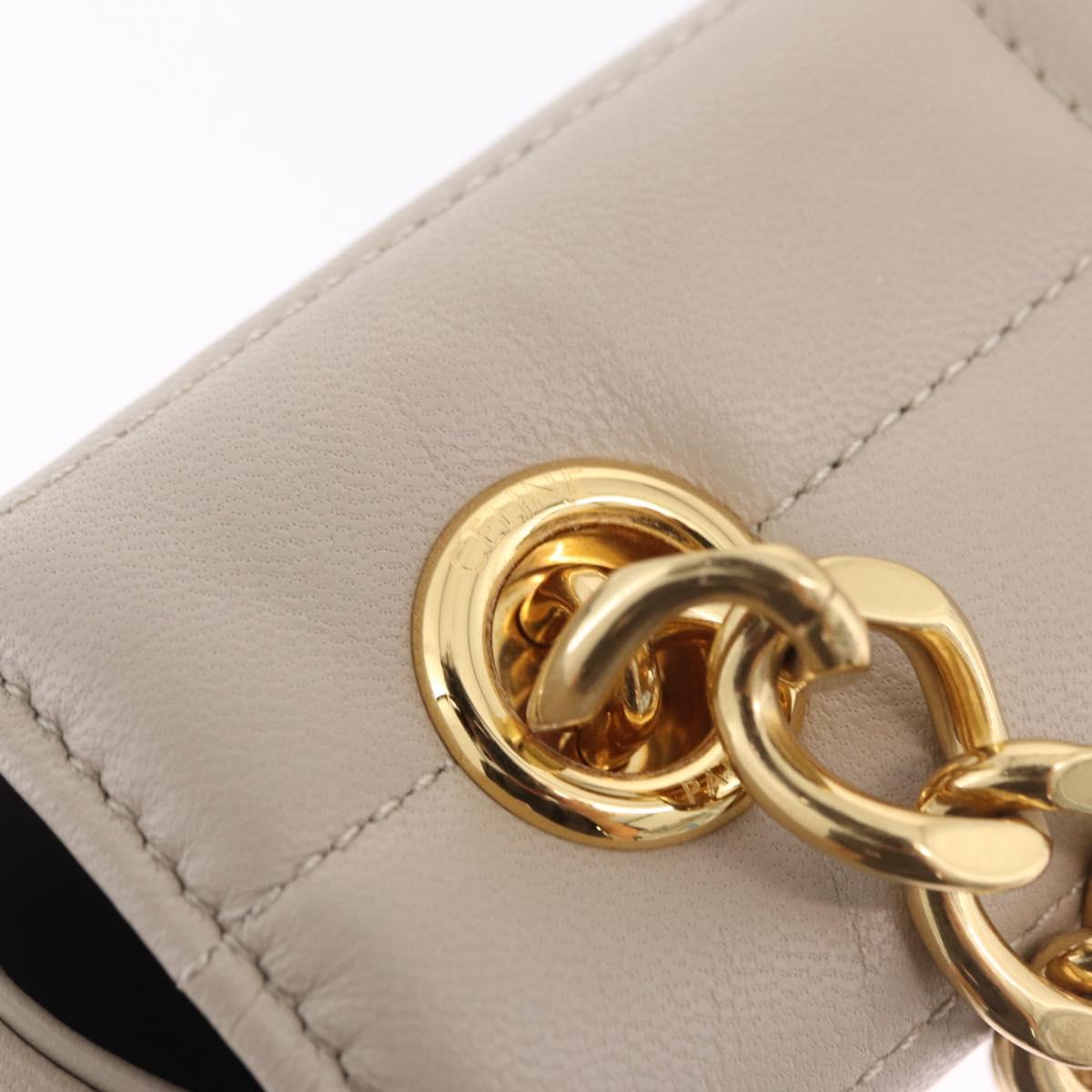 CELINE Chain Shoulder Bag Leather Beige Gold Tone Auth ep16645M