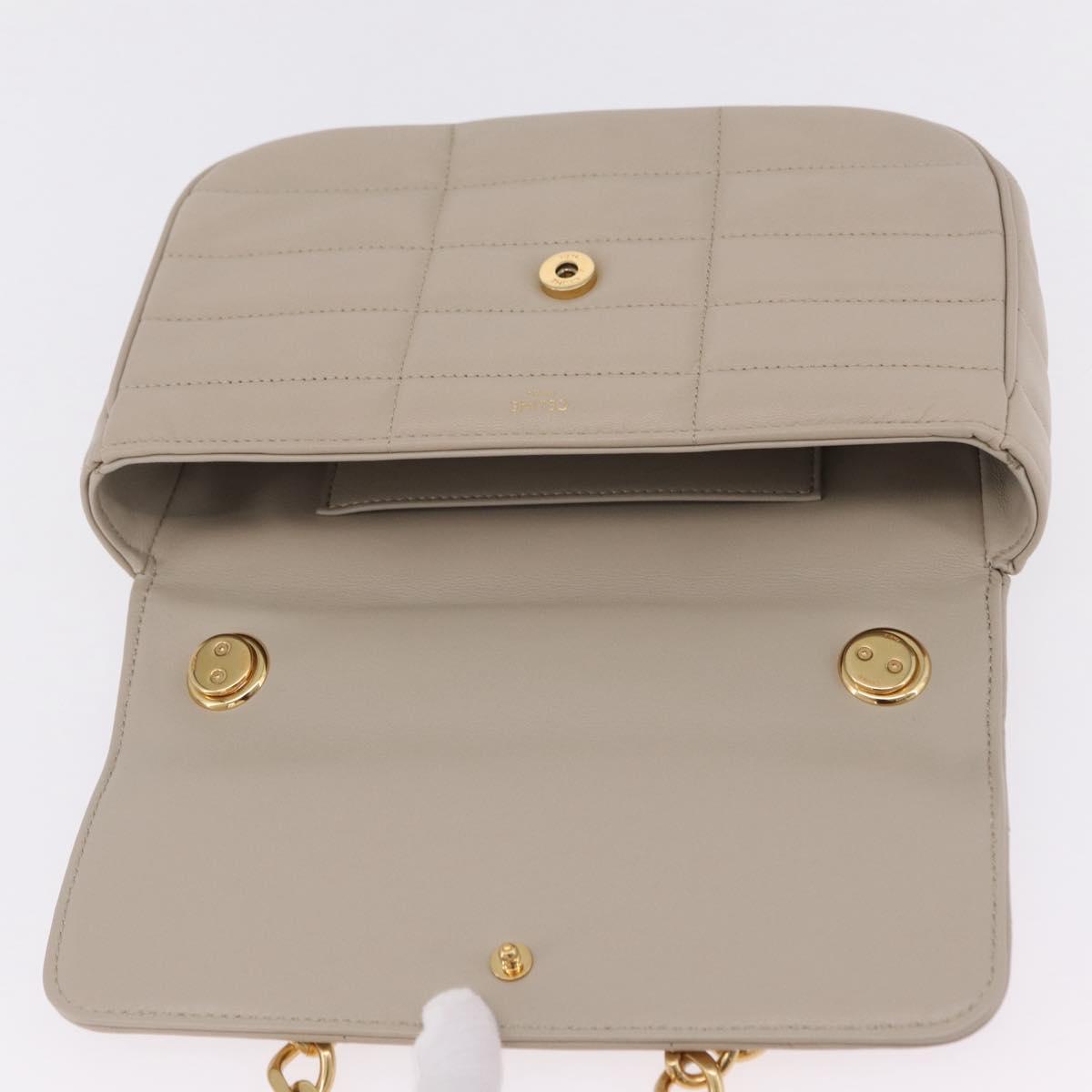 CELINE Chain Shoulder Bag Leather Beige Gold Tone Auth ep16645M