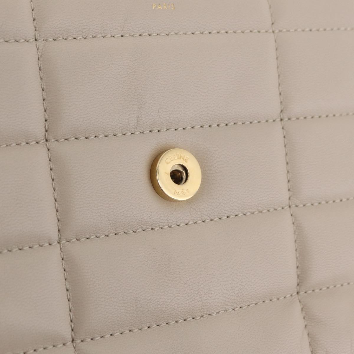 CELINE Chain Shoulder Bag Leather Beige Gold Tone Auth ep16645M