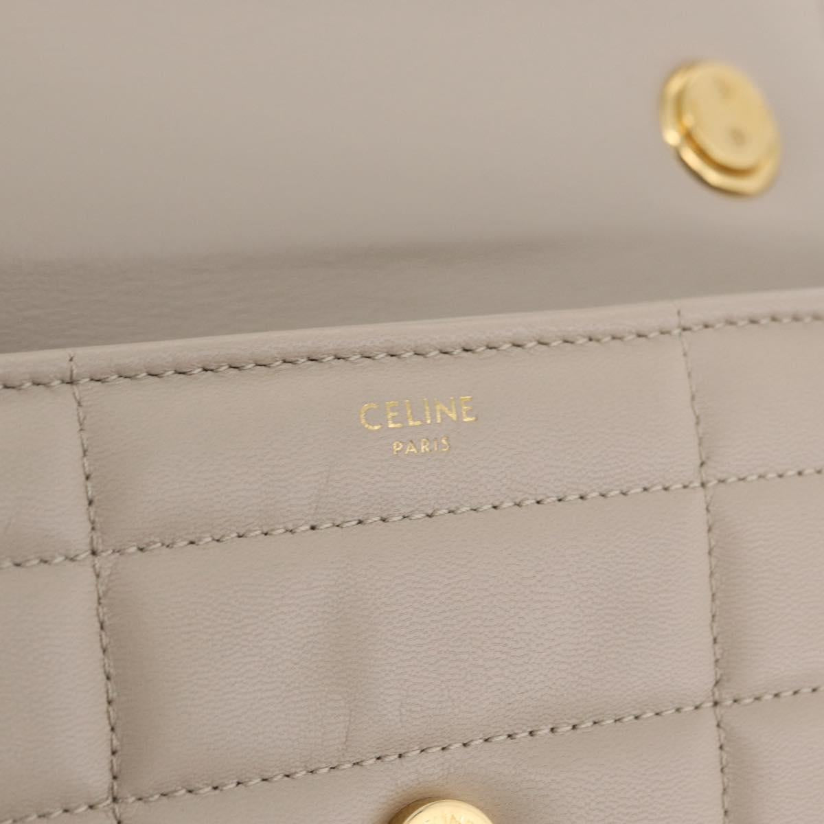 CELINE Chain Shoulder Bag Leather Beige Gold Tone Auth ep16645M