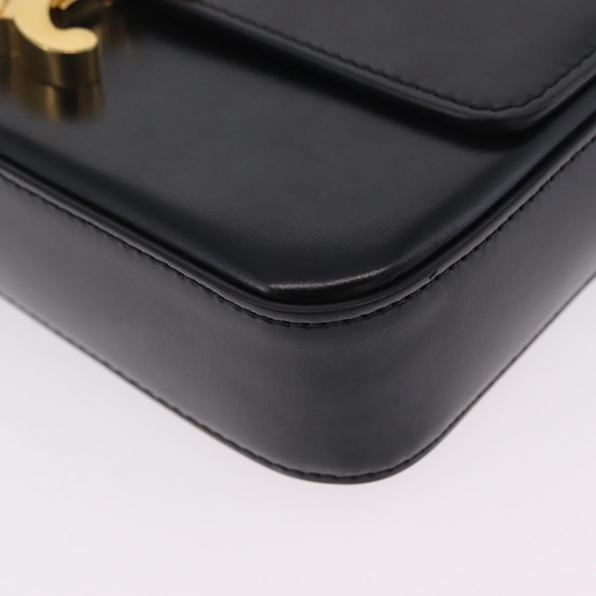 CELINE Triomphe Chain Shoulder Bag Leather Black Gold Tone Auth ep16652M