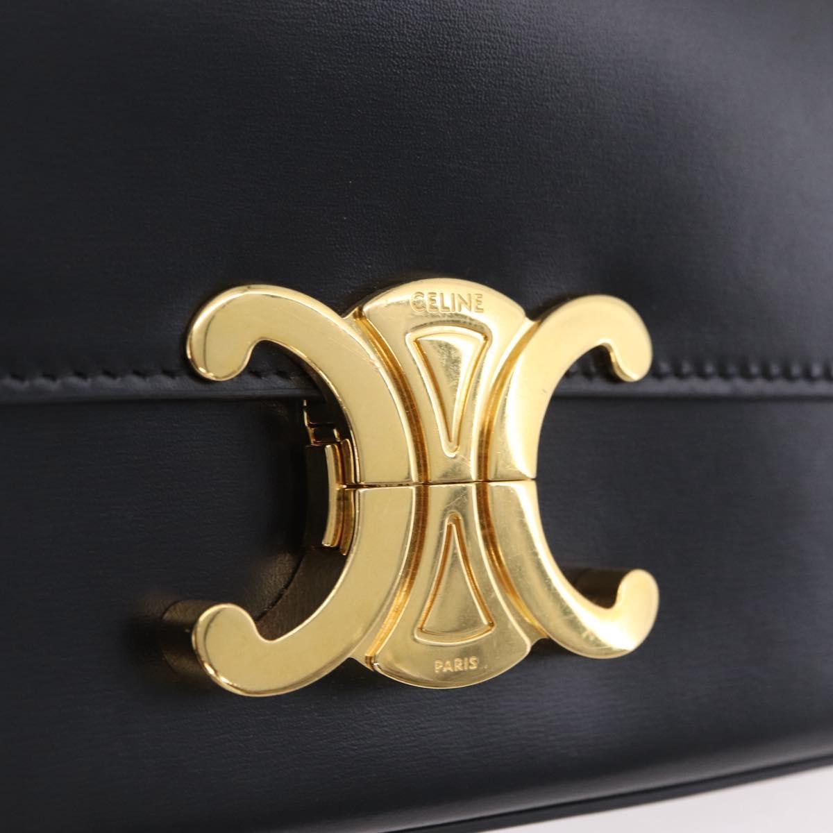 CELINE Triomphe Chain Shoulder Bag Leather Black Gold Tone Auth ep16652M