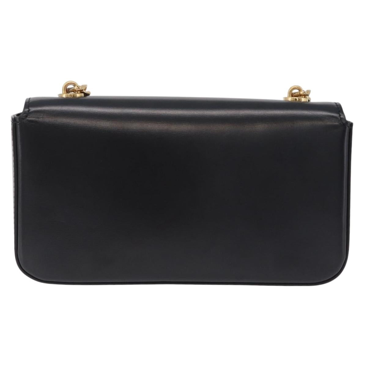 CELINE Triomphe Chain Shoulder Bag Leather Black Gold Tone Auth ep16652M