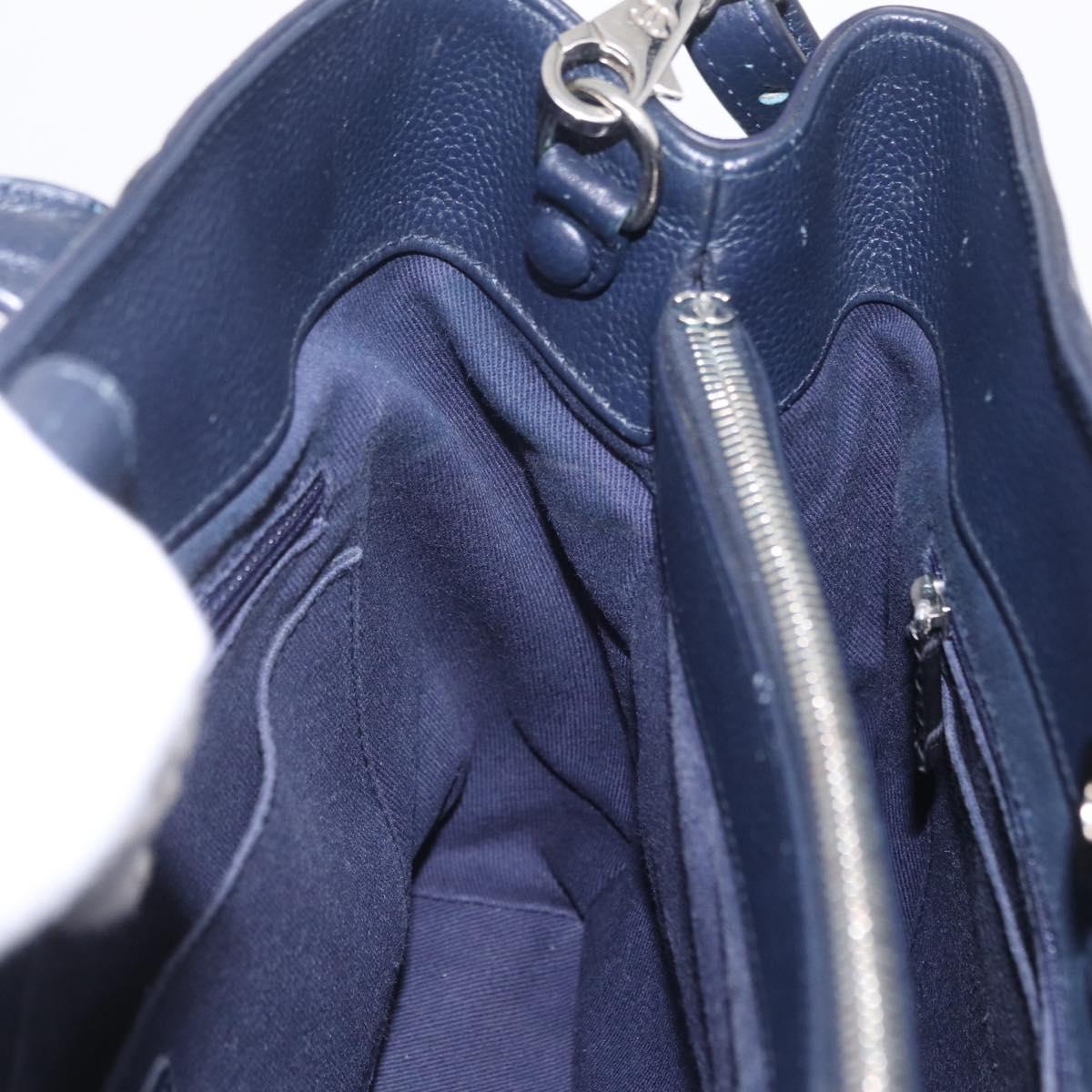 CHANEL Neo Executive Hand Bag Leather 2way Navy Silver CC Auth ep16658SAM