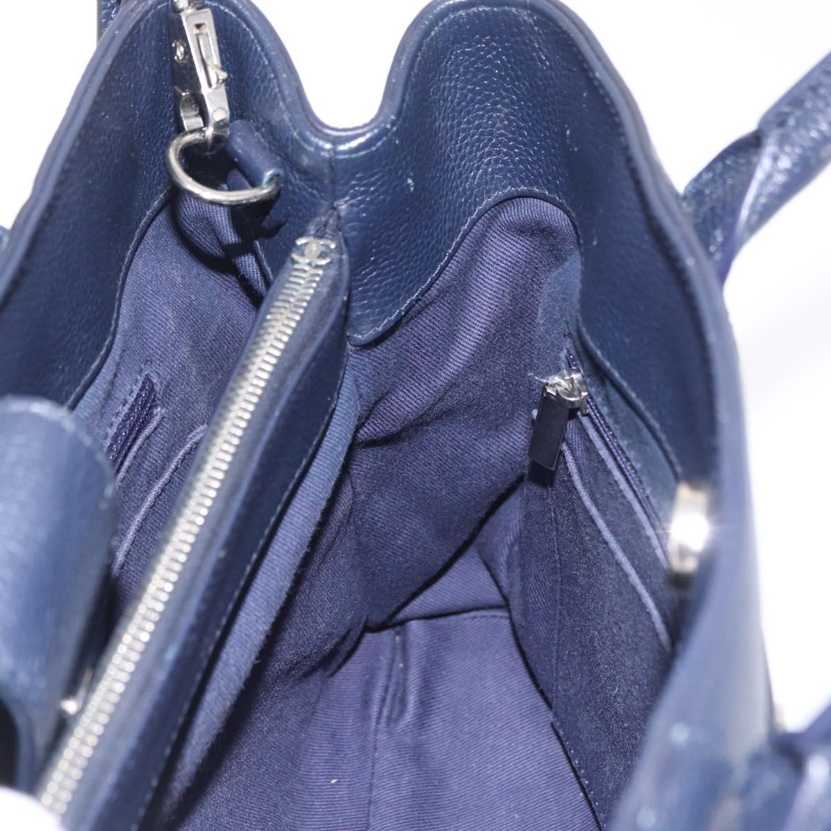 CHANEL Neo Executive Hand Bag Leather 2way Navy Silver CC Auth ep16658SAM