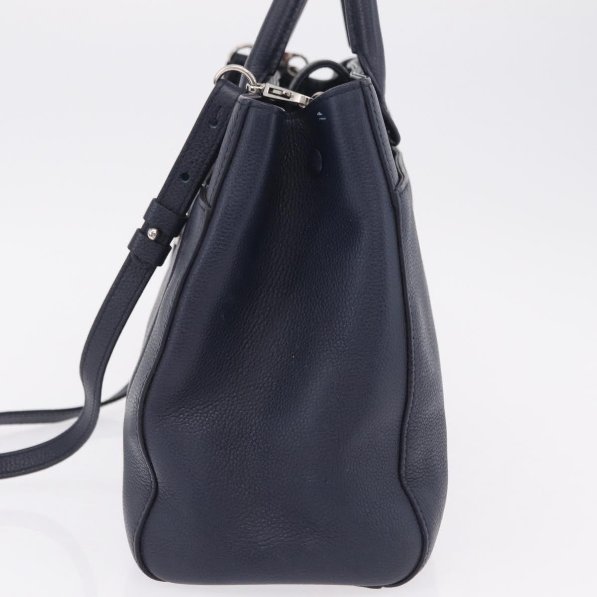 CHANEL Neo Executive Hand Bag Leather 2way Navy Silver CC Auth ep16658SAM