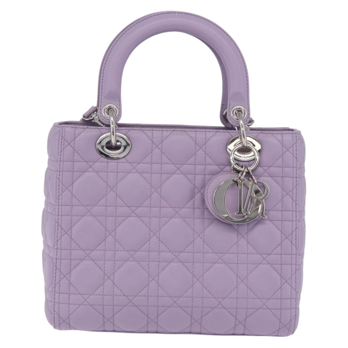 Christian Dior Lady Dior Canage Hand Bag Lamb Skin 2way Purple Auth ep16659SAM