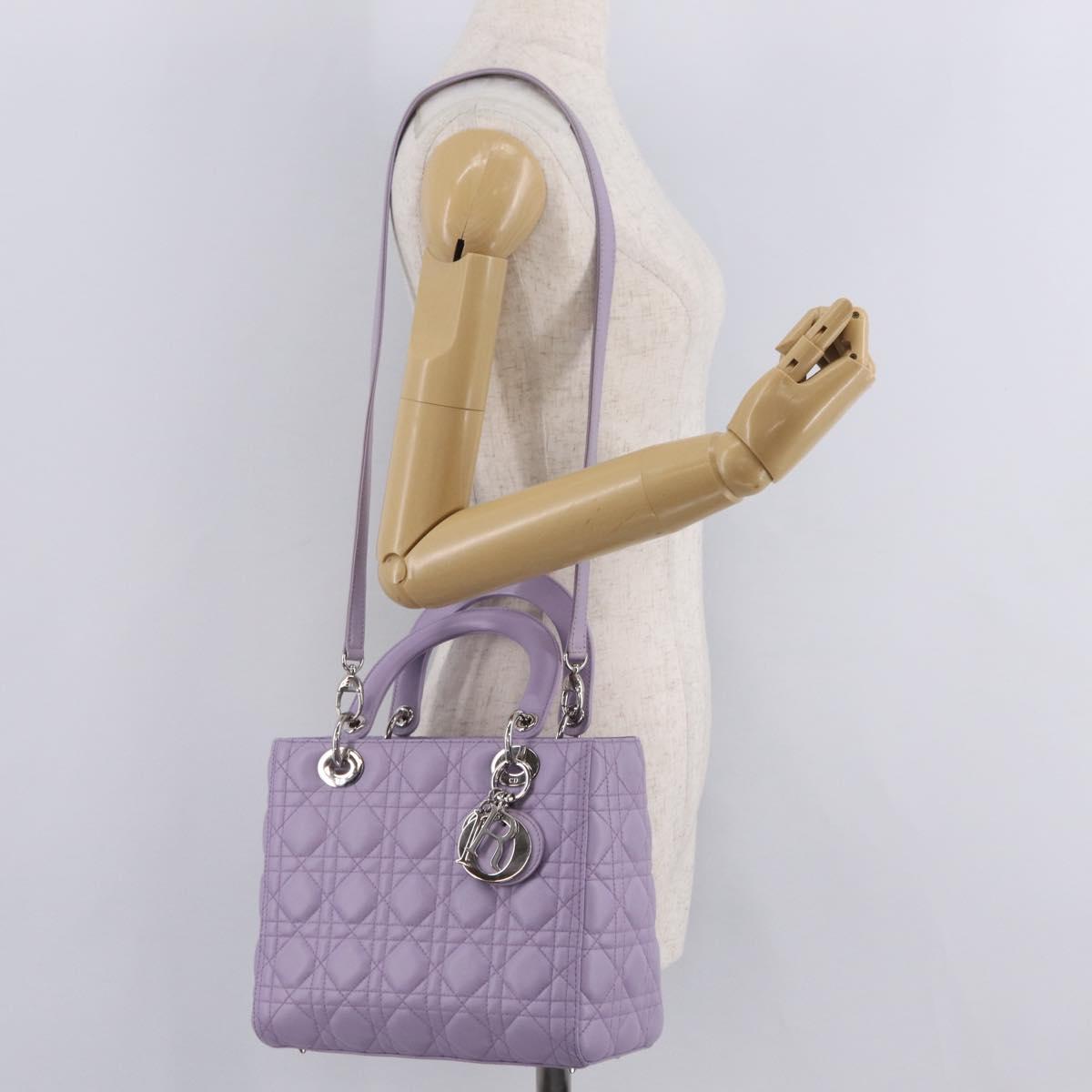 Christian Dior Lady Dior Canage Hand Bag Lamb Skin 2way Purple Auth ep16659SAM