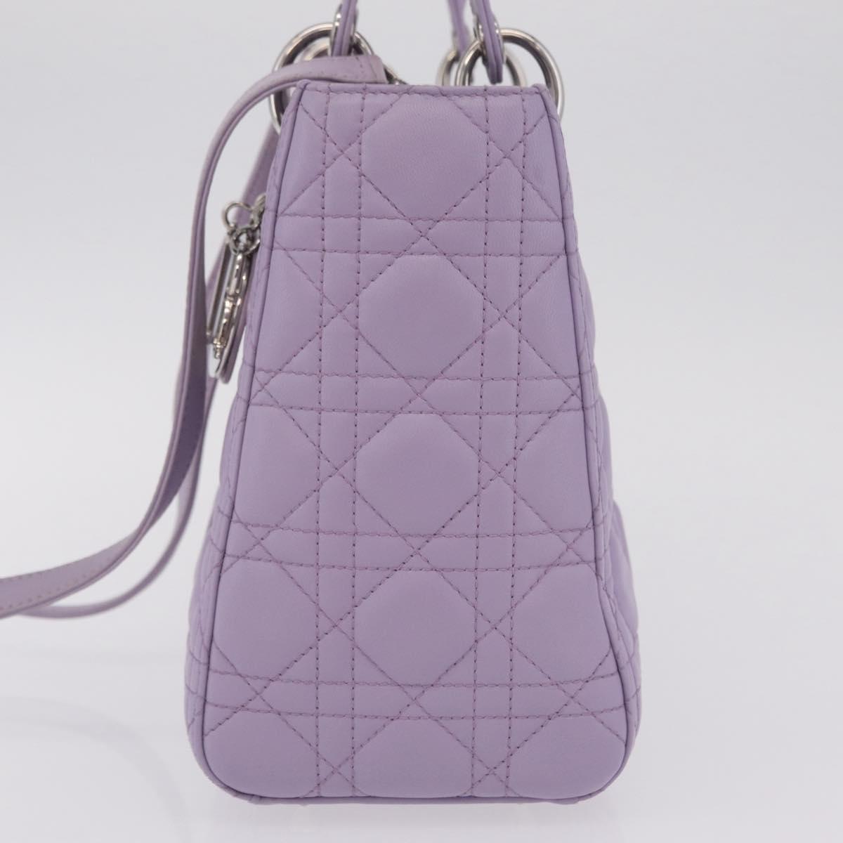 Christian Dior Lady Dior Canage Hand Bag Lamb Skin 2way Purple Auth ep16659SAM