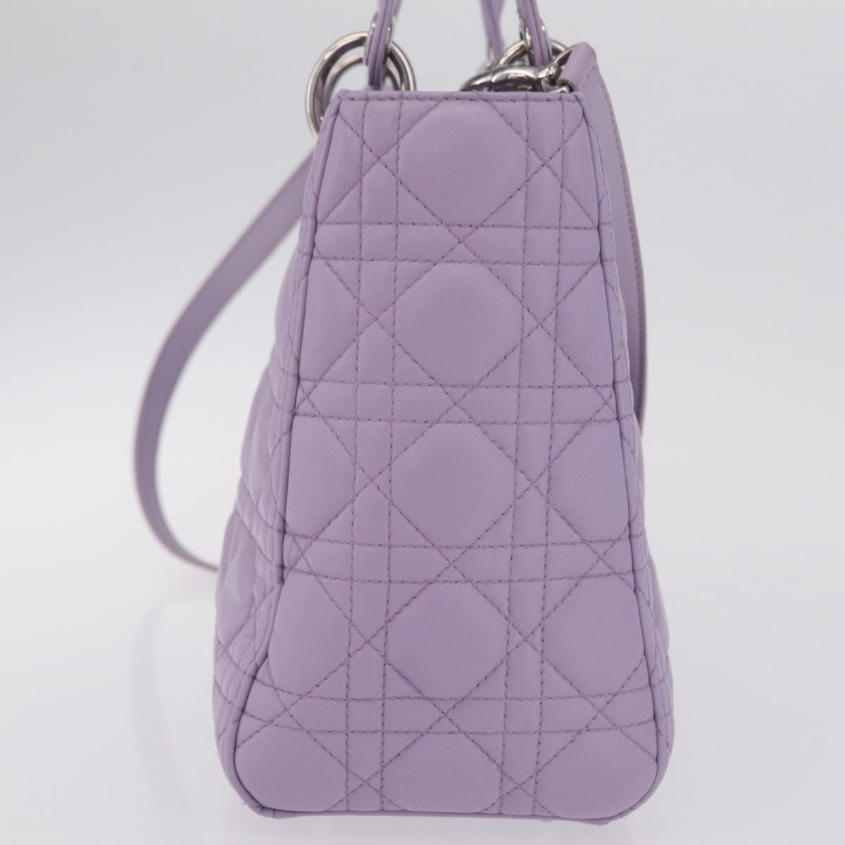 Christian Dior Lady Dior Canage Hand Bag Lamb Skin 2way Purple Auth ep16659SAM