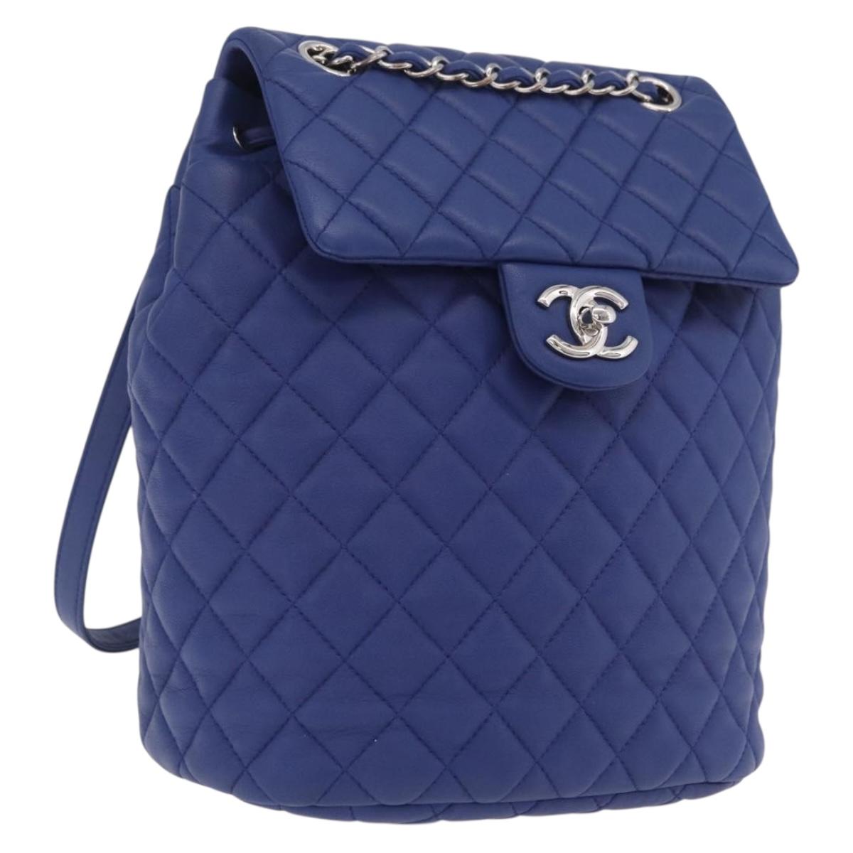 CHANEL Matelasse Chain Backpack Lamb Skin Blue Silver CC Auth ep16668SAM