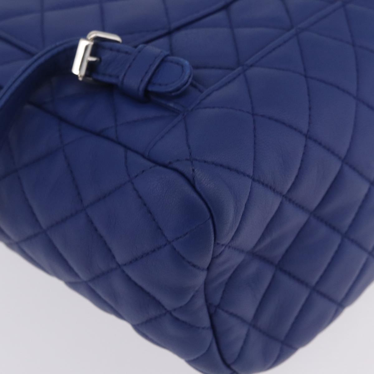 CHANEL Matelasse Chain Backpack Lamb Skin Blue Silver CC Auth ep16668SAM